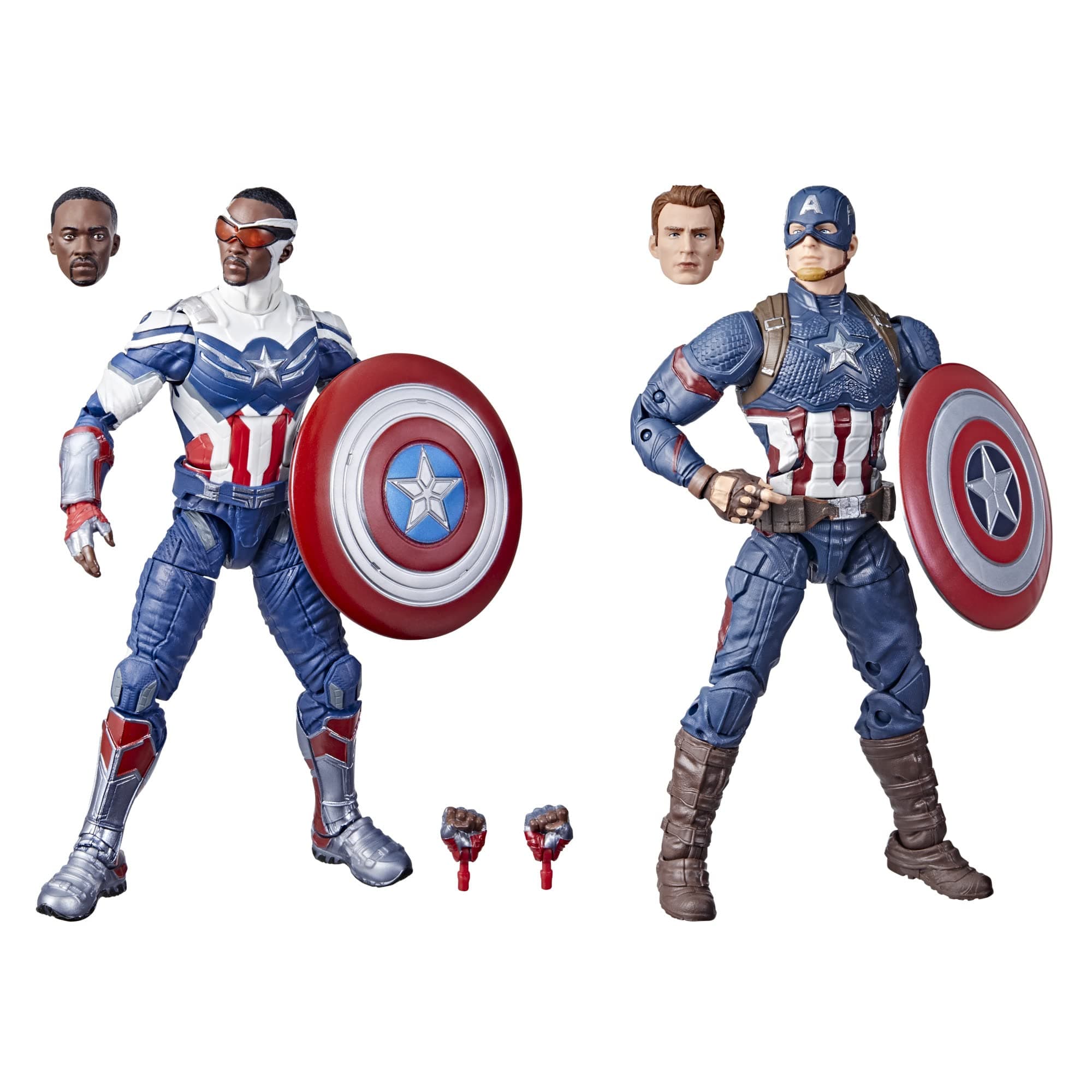 Marvel Legends Series Captain America 2-Pack Steve Rogers and Sam Wilson MCU 6-Inch Figures, 7 Accessories