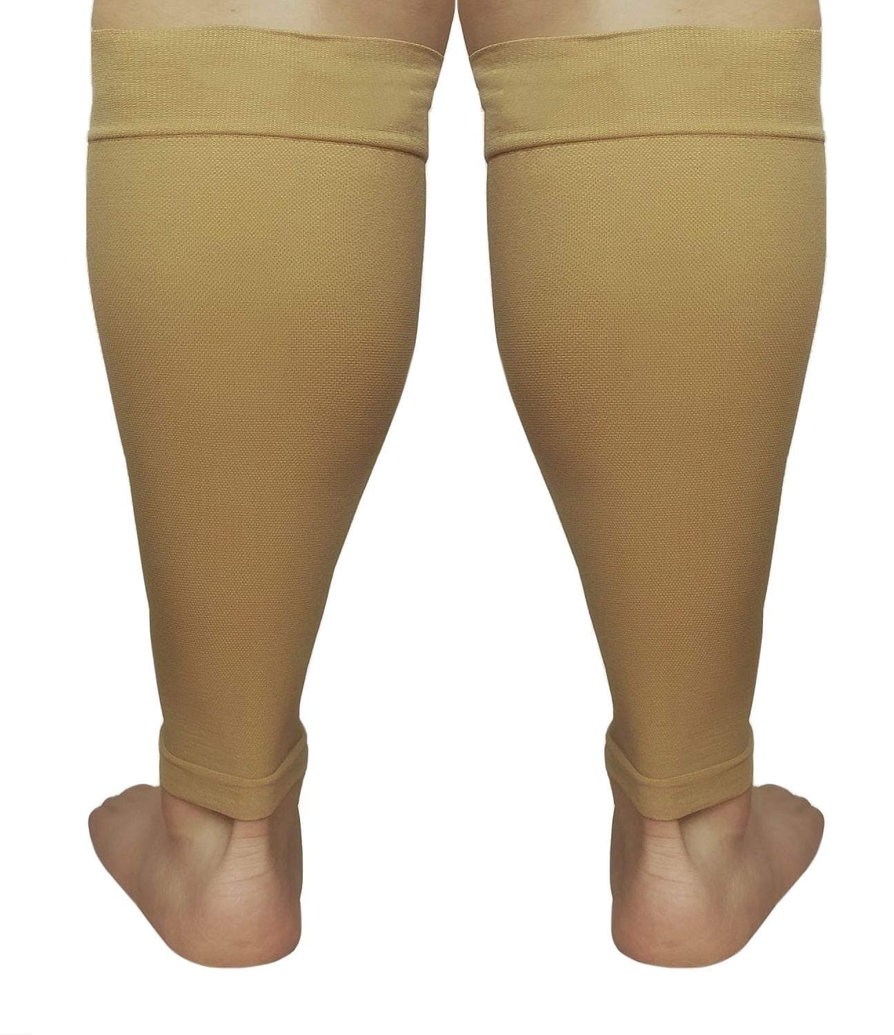 Runee (Beige) - Extra Wide Calf Compression Sleeve - Leg Support for Wide Calves, Compression Sleeve for Calf Pain & Shin Splint, Relief Swelling, Varicose Veins, DVT (Beige)