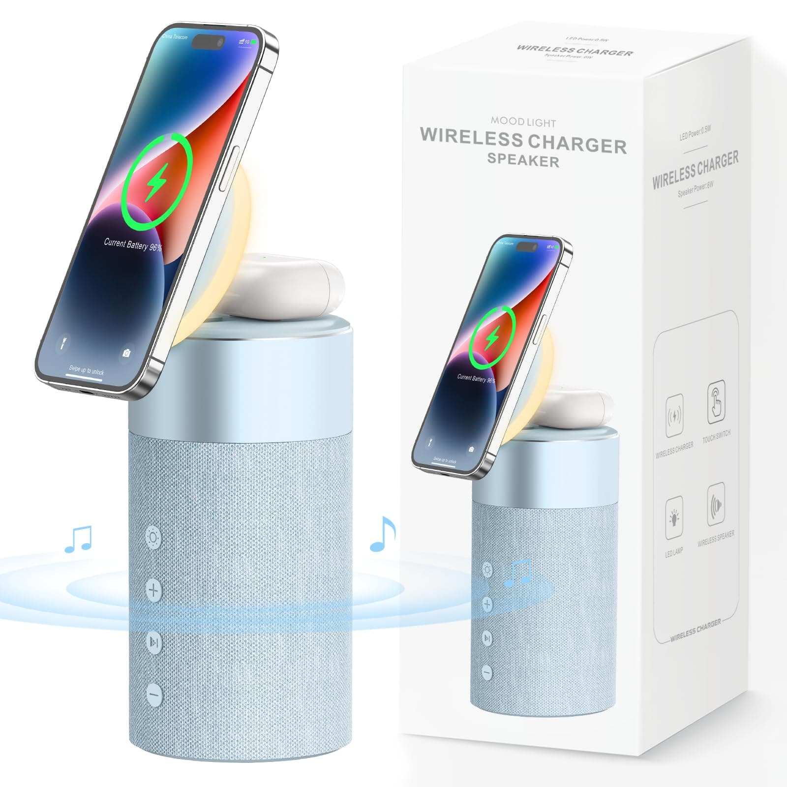 Bluetooth Speaker, Magnetic Wireless Charger, Bluetooth Speakers with Night Light, 2 in 1 Wireless Charging Station for iPhone 17/16/15/14/13/12 Series, AirPods Pro 2/4/3/2（Gift Ideal）
