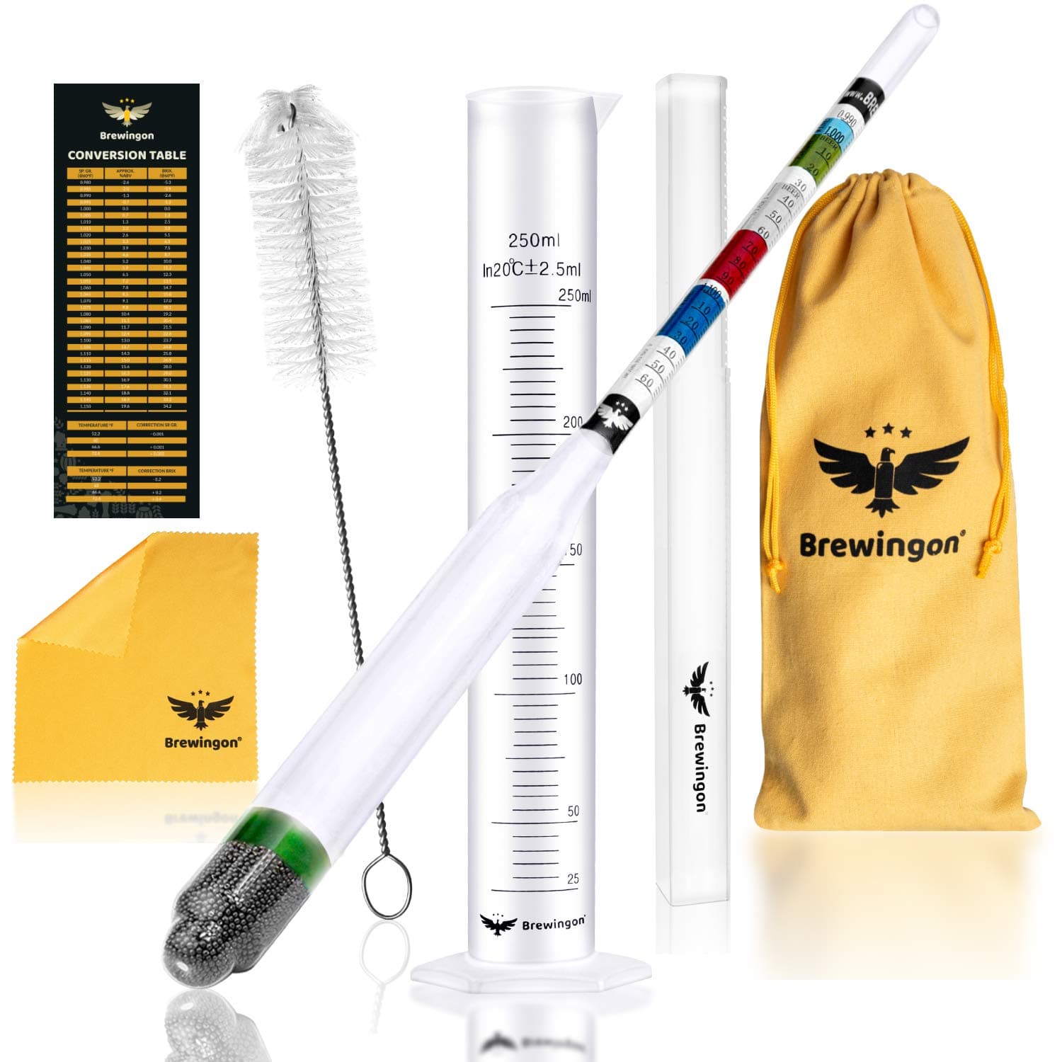 Hydrometer Alcohol - Brewing Tool for Making Beer, Wine, Sprit & Kombucha - Our ABV Tester Kit Contains Triple Scale Meter with a Hard Cover Case, 250ml Test Jar, Cylinder Brush, Cloth and a Carry Bag