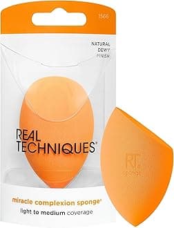 Real Techniques Miracle Complexion Sponge for Liquid & Cream Makeup, 3-Point Design for Seamless Application, Streak-Free Natural Dewy Finish, Latex-Free, Cruelty-Free, Vegan, Easy to Clean, 1 Count