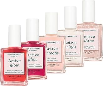 Manucurist Rainbow Active™ Flagship Active Range Set - 5 Nail Care & Polish Set - No Lamp - 5 Treatment Nail Polish : Glow Raspberry, Blueberry, Shine, Smooth, Bright - Nails Care - Vegan