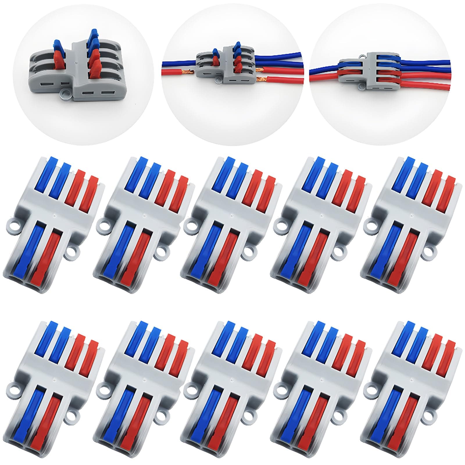 Compact Wire Connectors, CESFONJER SPL-42 Lever Nut Connector, Quick Wiring Connector Push-in Conductor Terminal Block, With Screws (2 in 4 Out,10 pcs)