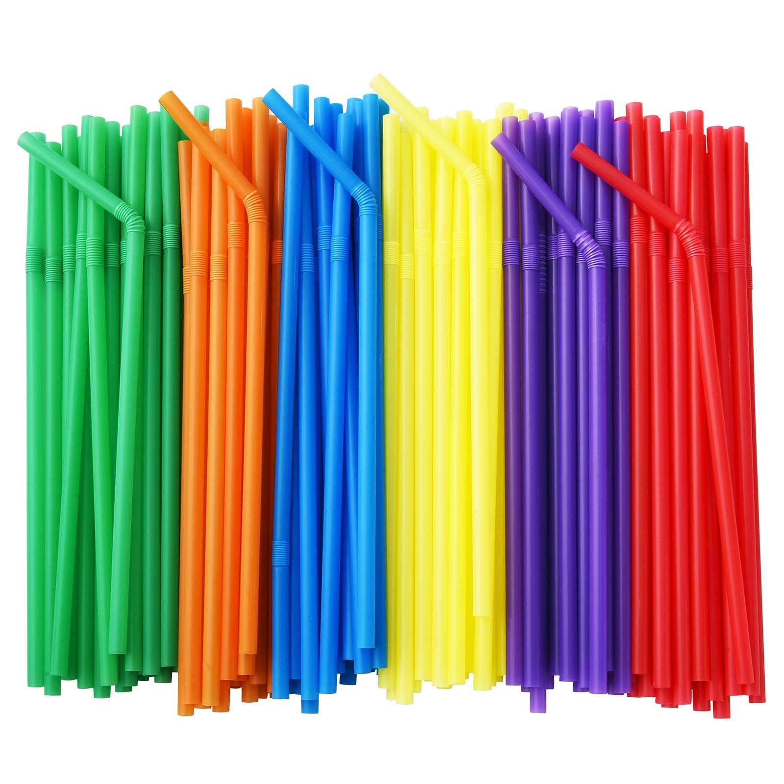 ALINK 100-Pack Solid Colors Flexible Drinking Straws, Plastic Disposable Bendy Straws - 7.75" x 0.23"