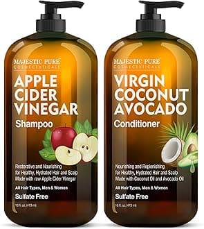 MAJESTIC PURE Apple Cider Vinegar Shampoo and Avocado Coconut Conditioner Set - Restores Shine & Reduces Itchy Scalp, Dandruff & Frizz - Sulfate Free, for All Hair Types, Men and Women - 2 x 16 fl oz