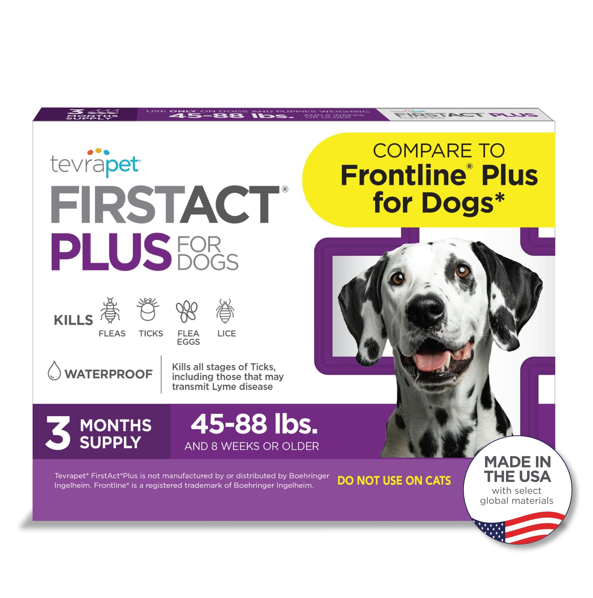FirstAct Plus Flea and Tick Topical for Dogs 45-88 Pounds, 3 Applicators