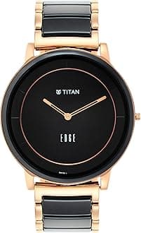 - Titan Edge Fusion Quartz Analog Black Dial Black Steel & Ceramic Strap Watch for Men-NS1878KD03/NT1878KD03
