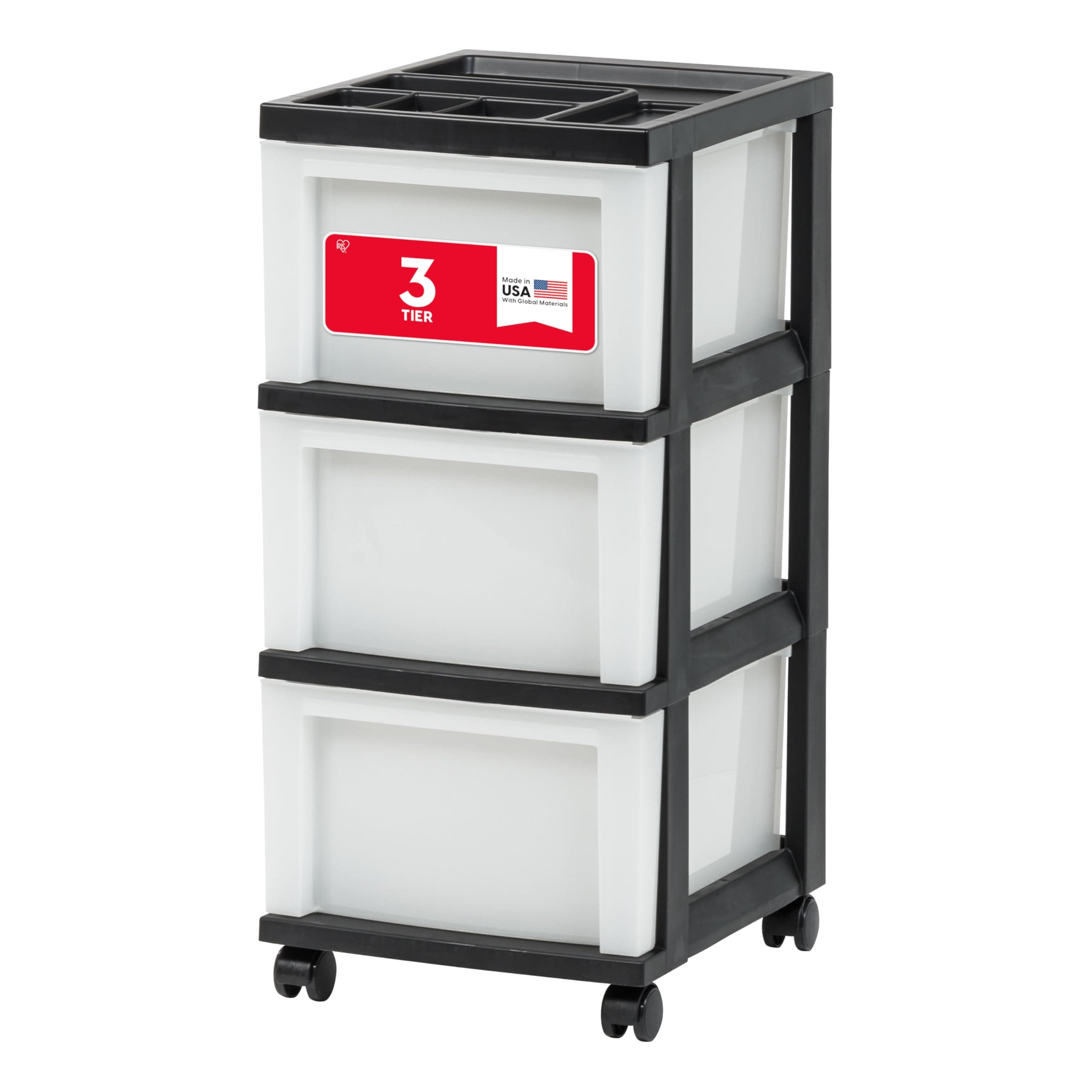Plastic Drawer Storage Organizer Rolling Cart, with Wheels Casters, 3-Drawers, for Classroom Art Craft Supplies Dresser Closet Bathroom Laundry Room, Black/Pearl