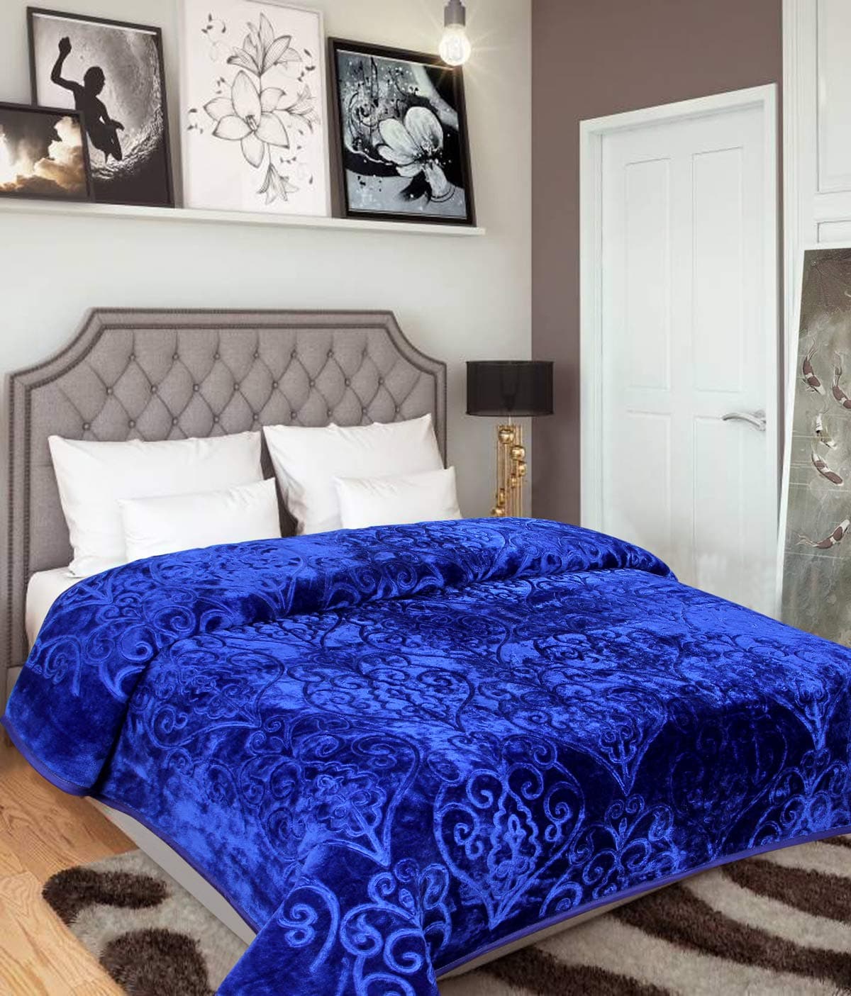 Double Bed Mink Embossed Blanket (Blue)