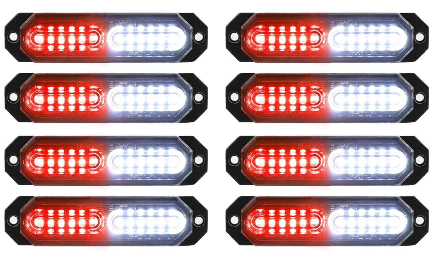 ASPL 8pcs Sync Feature Ultra Slim 12-LED Surface Mount Flashing Strobe Lights for Truck Car Vehicle LED Mini Grille Light Head Emergency Beacon Hazard Warning Lights (Red/White)