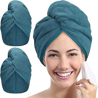 YoulerTex Ultra Plush Microfiber Hair Towel Wrap for Women, 2 Pack 10 inch X 26inch Purple, Ultra Absorbent Twist Hair Turban Drying Cap Hair Wrap, for Drying Curly, Long & Thick Hair (Haze Blue)