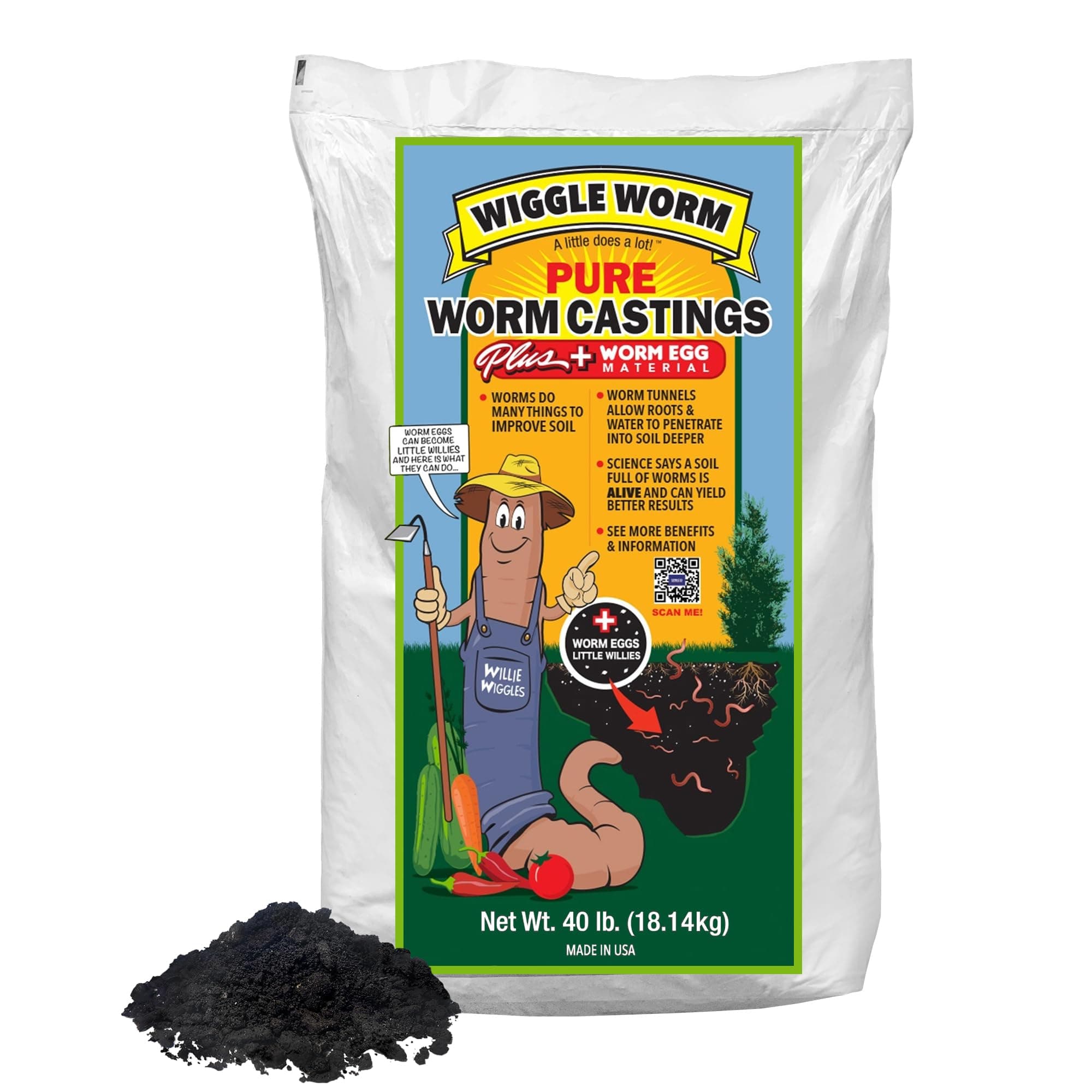 100% Pure Worm Castings Plus Worm Egg Material, 40lbs - Fertilizer and Soil Amendment for Indoor and Outdoor Gardening to Improve Soil Fertility and Aeration - 100% Organic and Odor Free