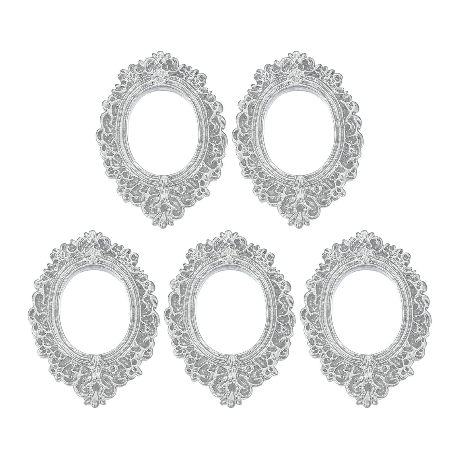 uxcell 5pcs Vintage Resin Picture Frames, Mini Tiny Photo Frame Rectangle Jewelry Display Prop for DIY Table Top Photography Wedding Decor, Silver, 0.9 x 0.8