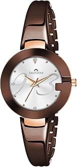 SWISSTONE Analog Women's Stainless Steel Watch (Silver Dial Brown Colored Strap)