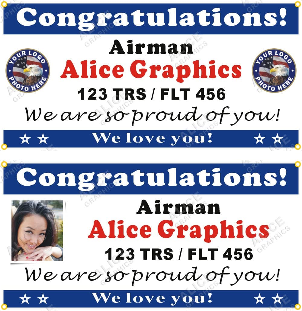22" X 44" Custom Personalized Congratulations Airman US Air Force Basic Military Training BMT Graduation Vinyl Banner Sign - Different Design Choices Available