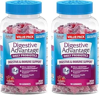 Digestive Advantage Daily Probiotic Gummies for Digestive & Gut Health for Men and Women, Superfruit Flavor, Red, 180 Count, Pack of 2