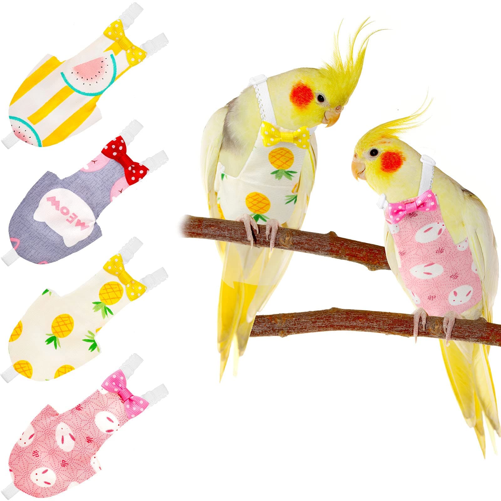 4 Pieces Bird Diapers Flight Suite Liners Washable Reusable Protective Parrot Nappy Clothes with Waterproof Inner Layer Cute Urine Wet Suit for Parrot Macaw Budgies Parakeet Agapornis Cockatiel (S)