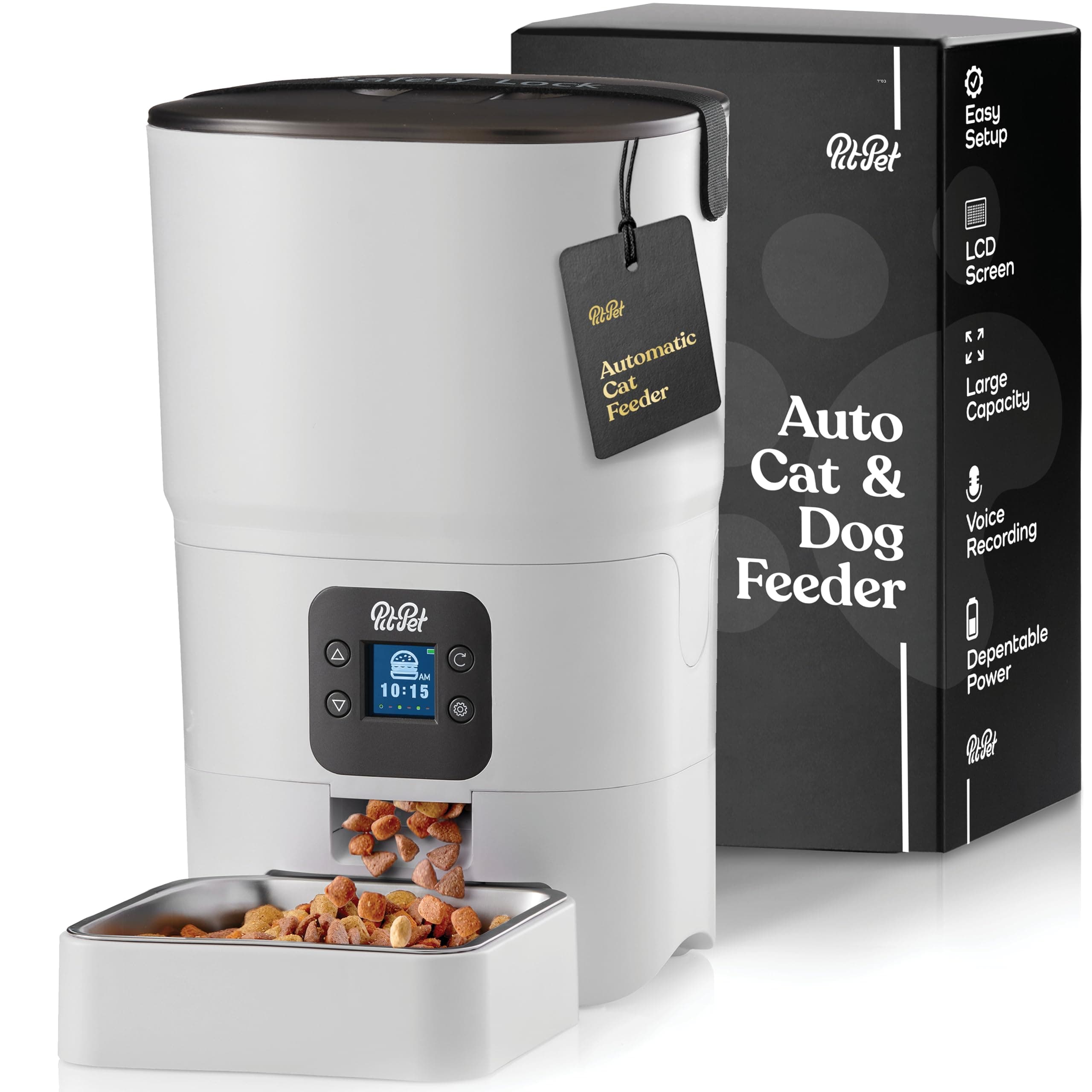 Smart Automatic Cat Feeder - 6-L Reliable Automatic Cat Food Dispenser with Display LCD Screen for Easy Set Up - (White)