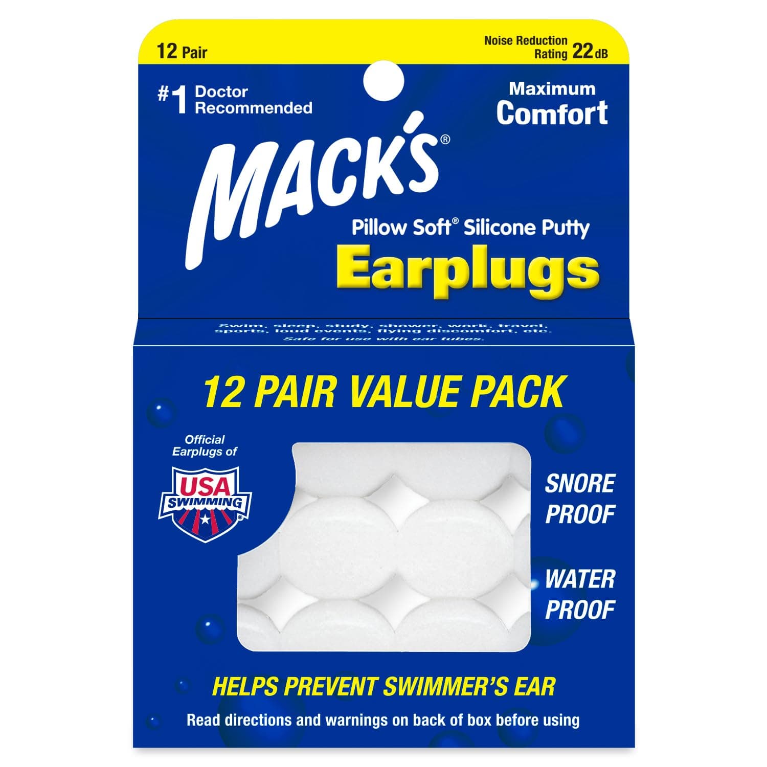 Pillow Soft Silicone Earplugs, 12 Pair – The Original Moldable Silicone Putty Ear Plugs for Sleeping, Snoring, Swimming, Travel, Concerts and Studying | Made in USA