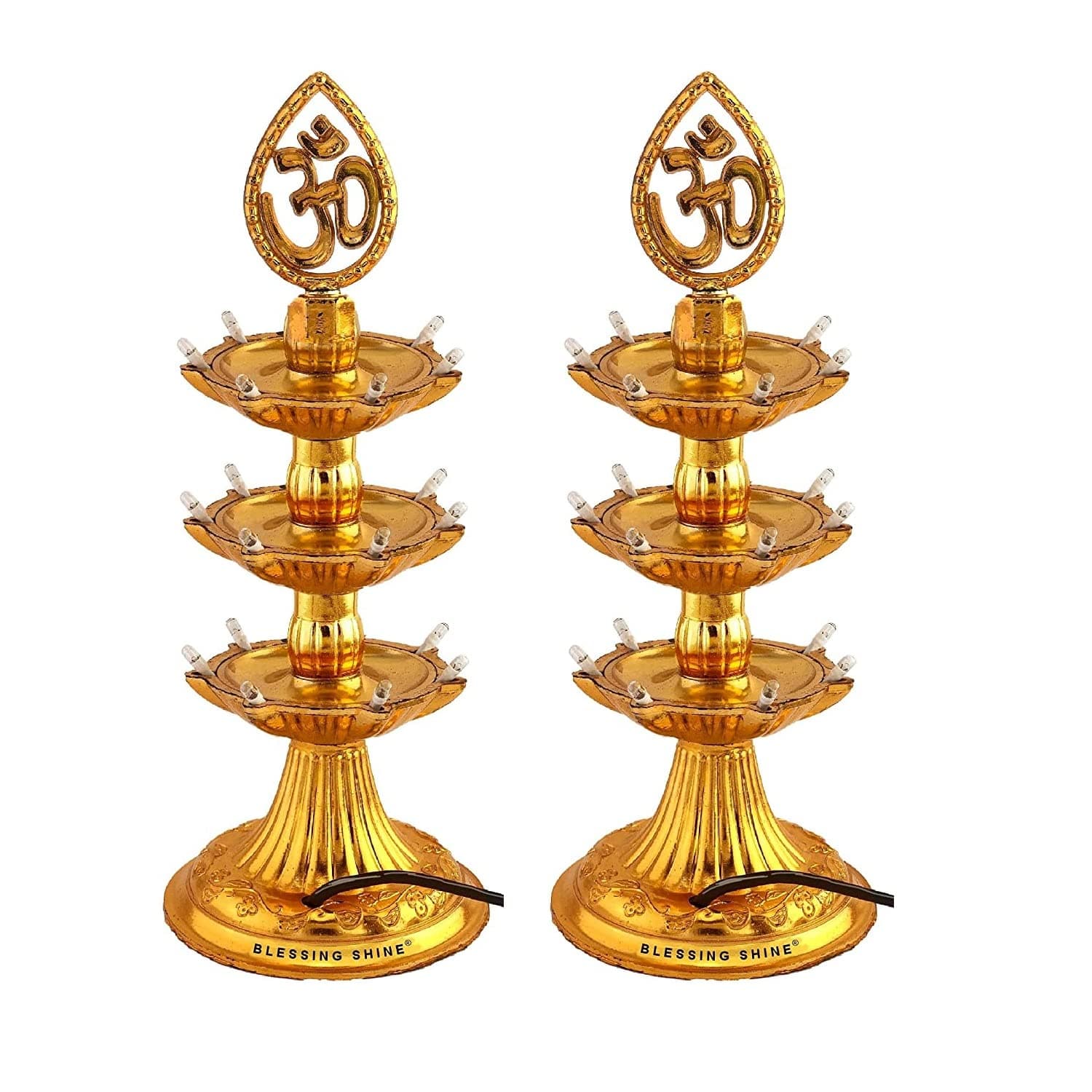 3 Layer Golden OM Design Led Electric Diya/Deepak/Deep Lights (Pack of 2) for Home, Puja, Mandir, Diwali Festival Decoration, Decorative Lights for All Festival,, Plastic
