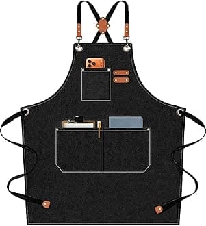 AFUN Chef Aprons for Men Women with Oversized Pockets, 16-Ounce Cotton Canvas Cross Back Heavy Duty Work Apron (Black)