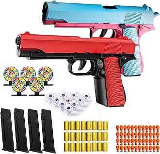 2PCS Soft Bullet Gun Toy - Automatic Pull Back Action Semi-Automatic Handgun with Shell Ejection and Auto Rebound, Gun Toy for Teen Boys, Suitable for 6 7 8 9 10 11 12 Years Old boys And Girls Toys