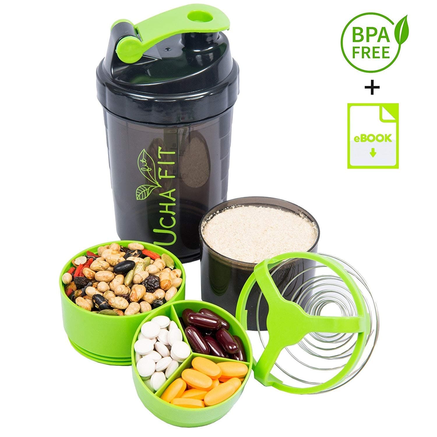 Protein Shaker Bottle with 3-Layer Cup & Lock Storage, BPA-Free 100% Leak Proof Sport Blender Mixer for Fitness Sports and Workout, Nutrition Supplements 22oz 600ml Shake Bottles