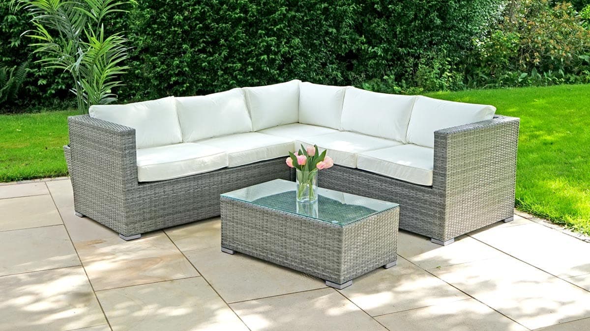 Harts - Roma Rattan Garden Corner Sofa & Table - Multiple Sizes - Outdoor Garden Furniture (Grey 206 x 206 cm)