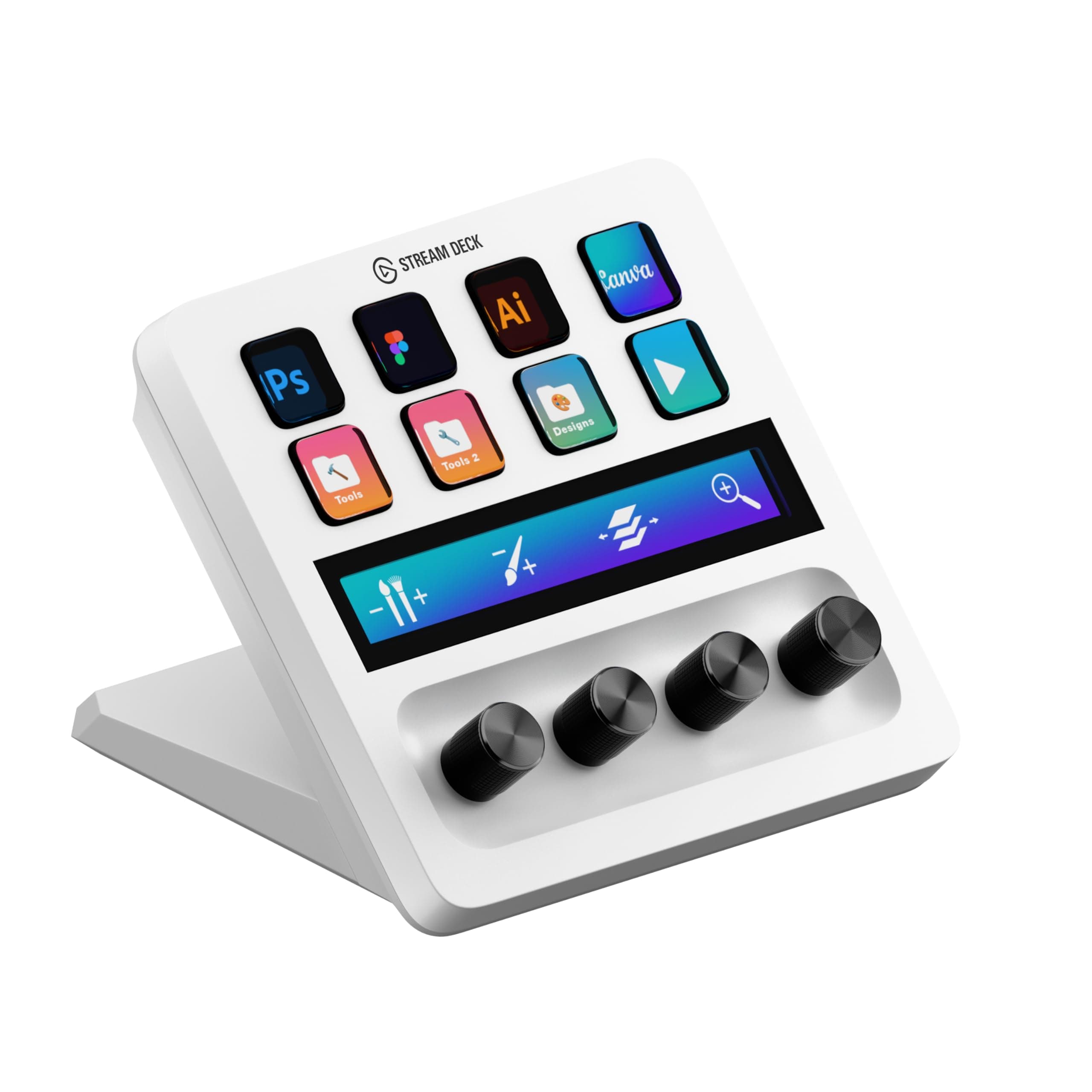 Elgato Stream Deck + White - Studio Controller with LCD Keys, Dials, and Touch Strip for Post Production in Adobe Premiere Pro, Photoshop, DaVinci Resolve, Final Cut Pro - Workflow Automation