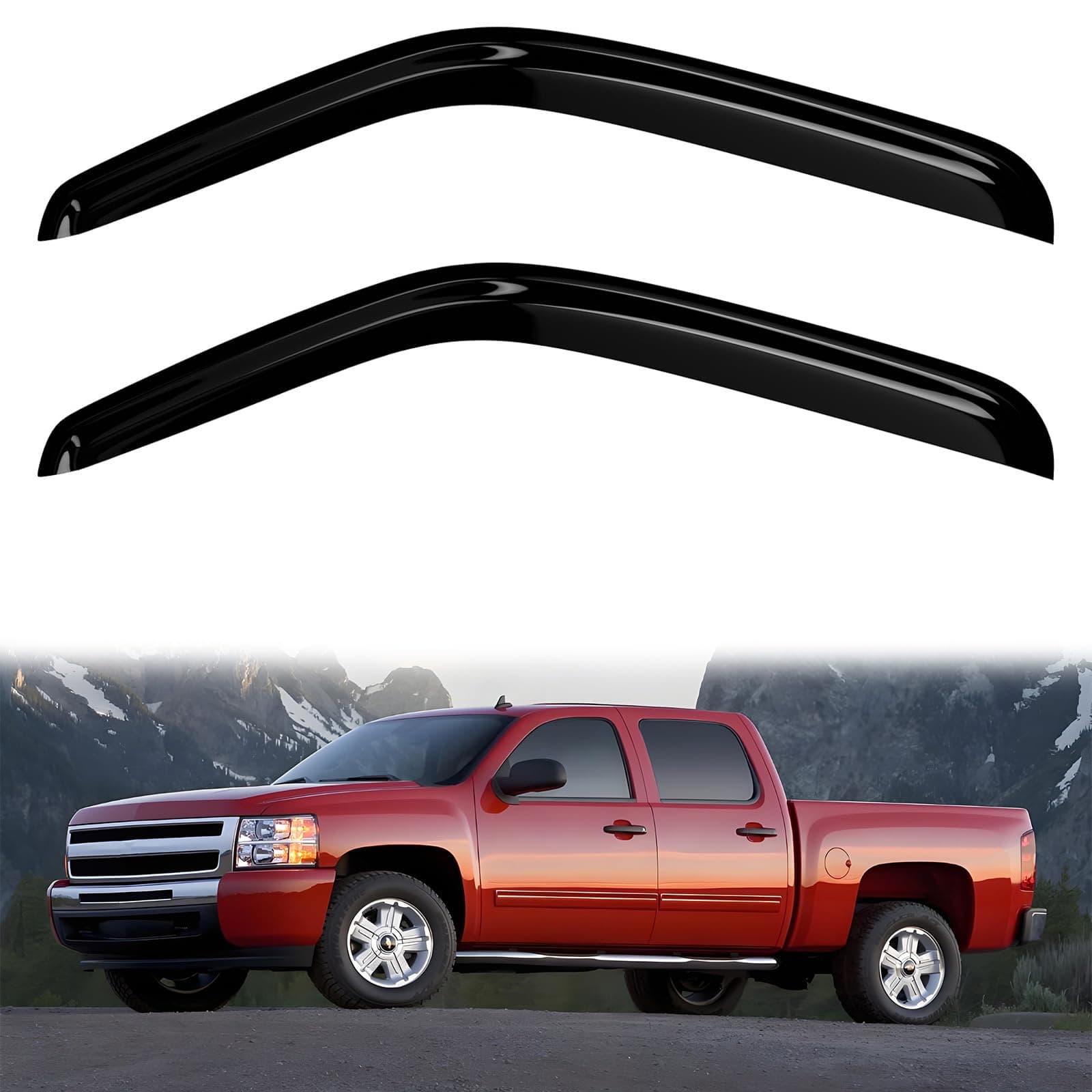 4PC Rain Guards for 2007-2013 Chevy Silverado 1500 Window Visors for 07-14 2500HD 3500HD Regular Cab Deflectors Sun Shades Vent Tape On Out Channel