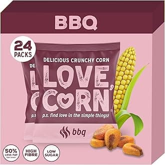 – LOVE CORN Barbecue (BBQ) Crunchy Corn Snack | 24 x 20g Bags | Kosher, Vegan, Gluten-Free | Simple Ingredients, Low Calorie, Low Sugar | Great For Lunchbox & On The Go | Perfect Healthy Graze | UK Made