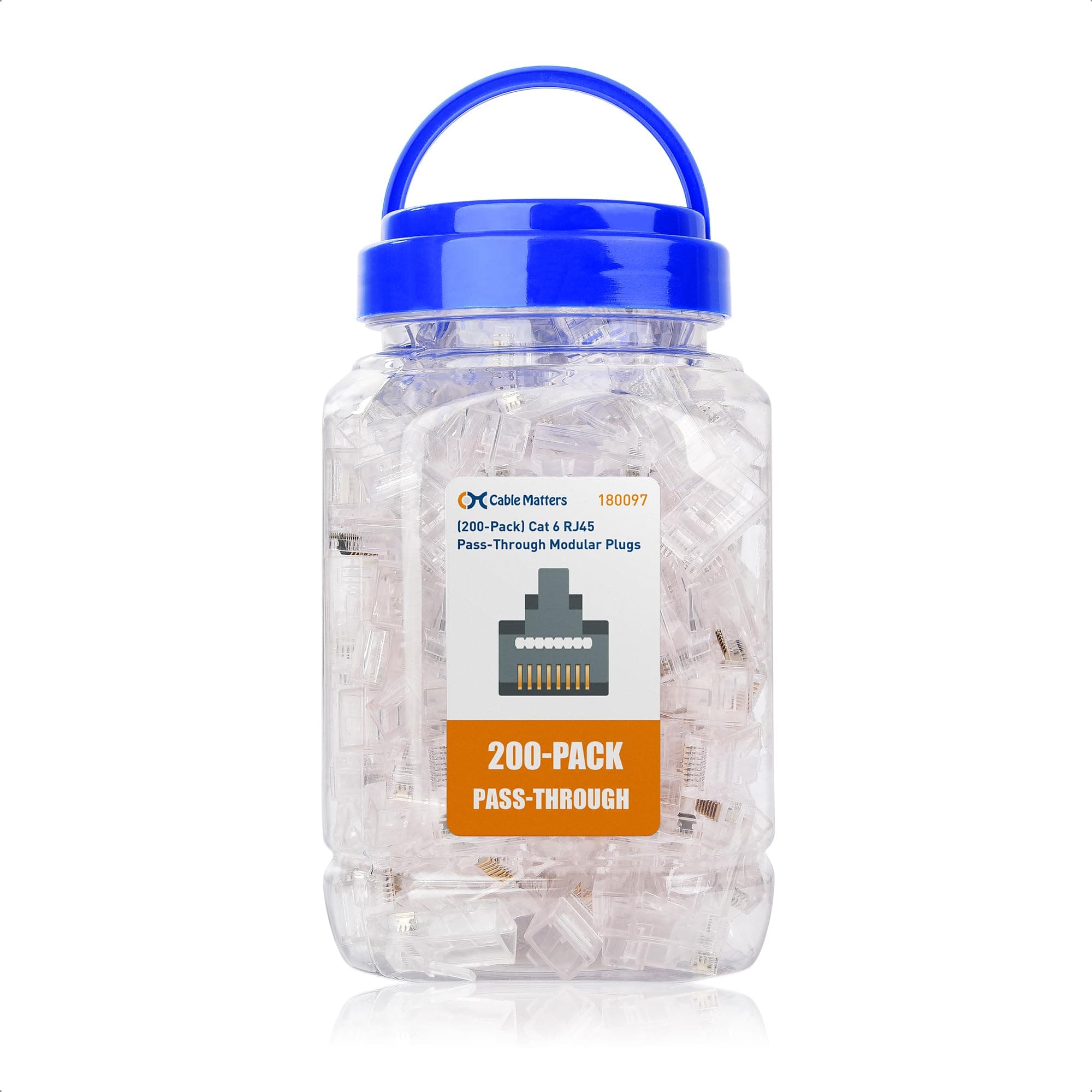 Cable Matters 200-Pack Cat 6 Pass Through RJ45 Connectors (Cat 6 Ends / Cat6 Connector / RJ45 Modular Plugs/Ethernet Plugs/Network Connector) for Solid or Stranded UTP Ethernet Cable