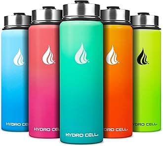 HYDRO CELL Stainless Steel Water Bottle w/ Straw & Wide Mouth Lids (24oz) - Keeps Liquids Hot or Cold with Double Wall Vacuum Insulated Sweat Proof Sport Design (Mint/Green)