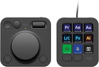 Logitech MX Creative Console, Programmable Keypad With 9 Customisable LCD Keys and Control Dial for Graphic Design, Video Editing, Photography, use with Adobe, Zoom, Spotify and more - Graphite