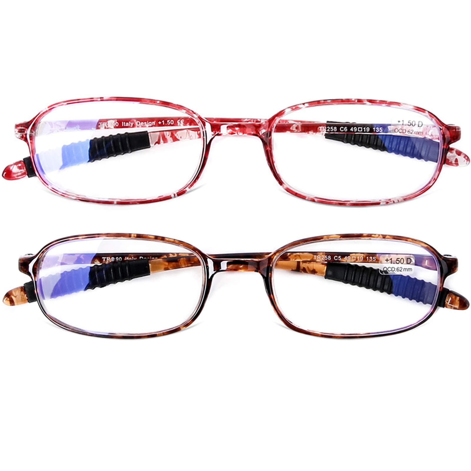 AQWANO 2 Pack Blue Light Blocking Computer Reading Glasses UV Protection Flexible TR90 Frame Lightweight Readers Glasses for Women Men +2.0