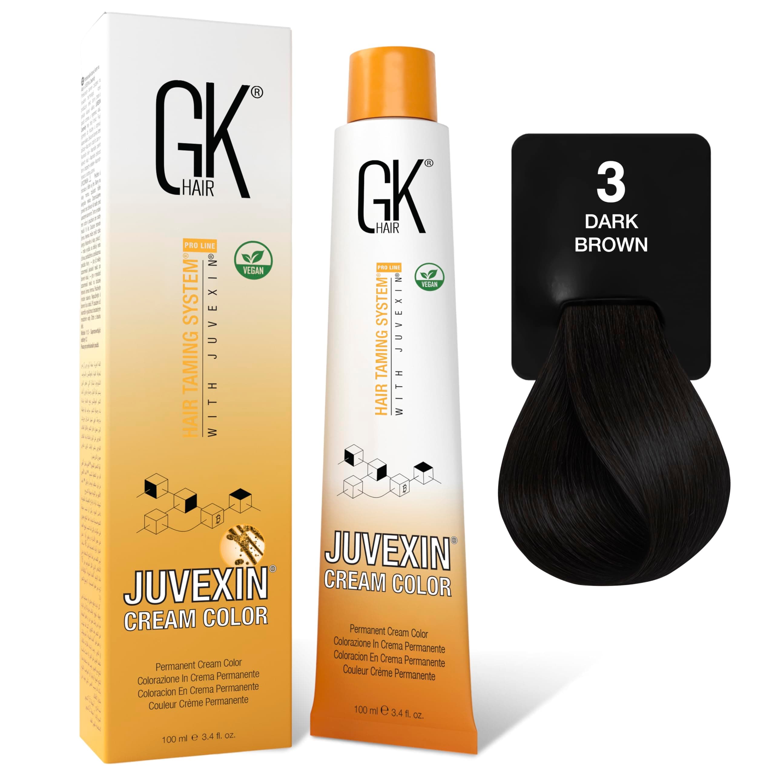 GK HAIR Color Cream 3.0 Natural Dark Brown – 100% Grey Coverage | Semi, Demi or Permanent Results | 8–10 Vol Semi | 20-30-40 Vol Permanent – Salon Quality Hair Dye – For Women & Men 3.4 Oz