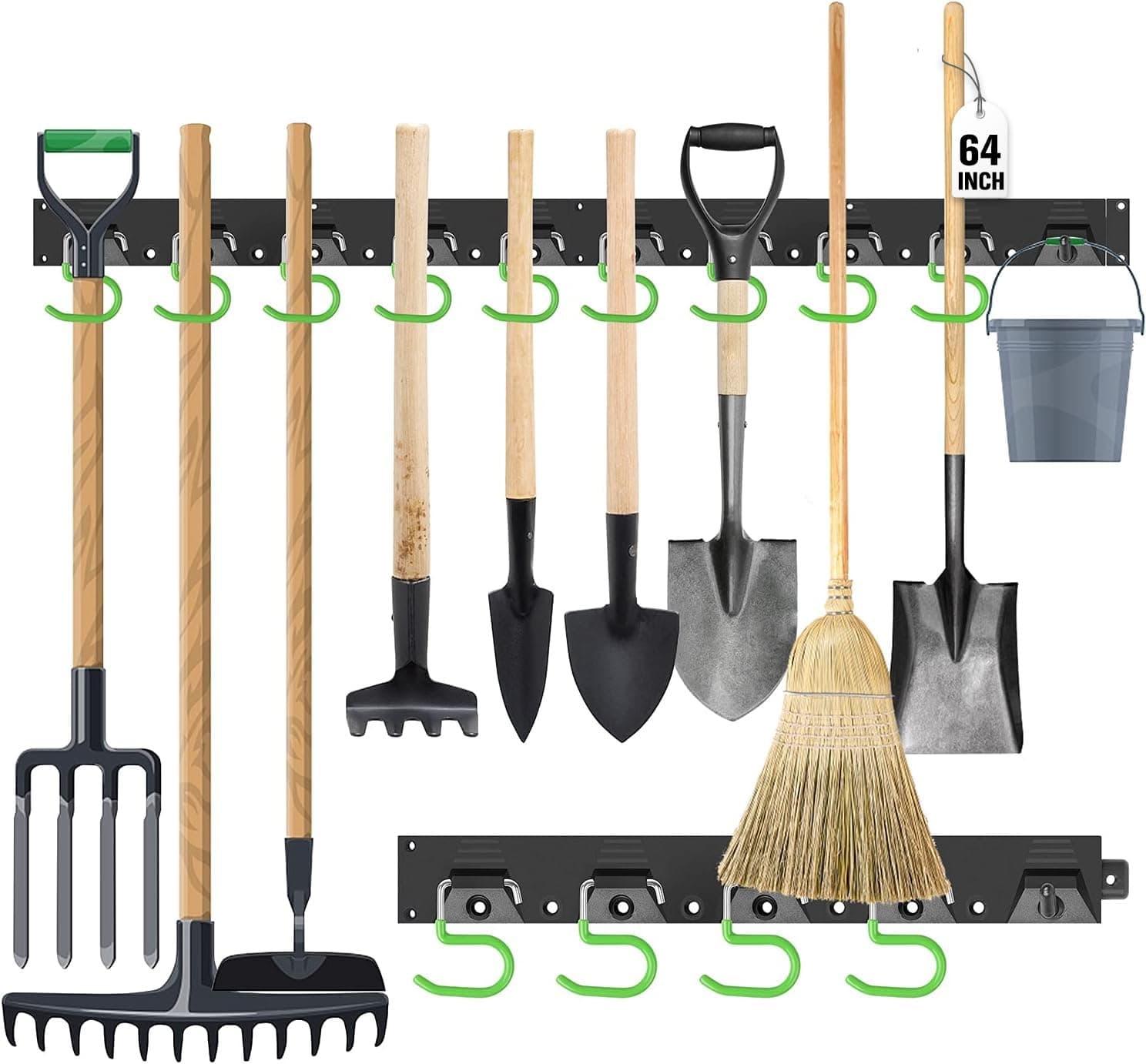 SWANLAKE Plastic 64 Inch Adjustable Storage System, Wall Mounted Hooks Tool Organizer, Garden Tool Hangers, Black