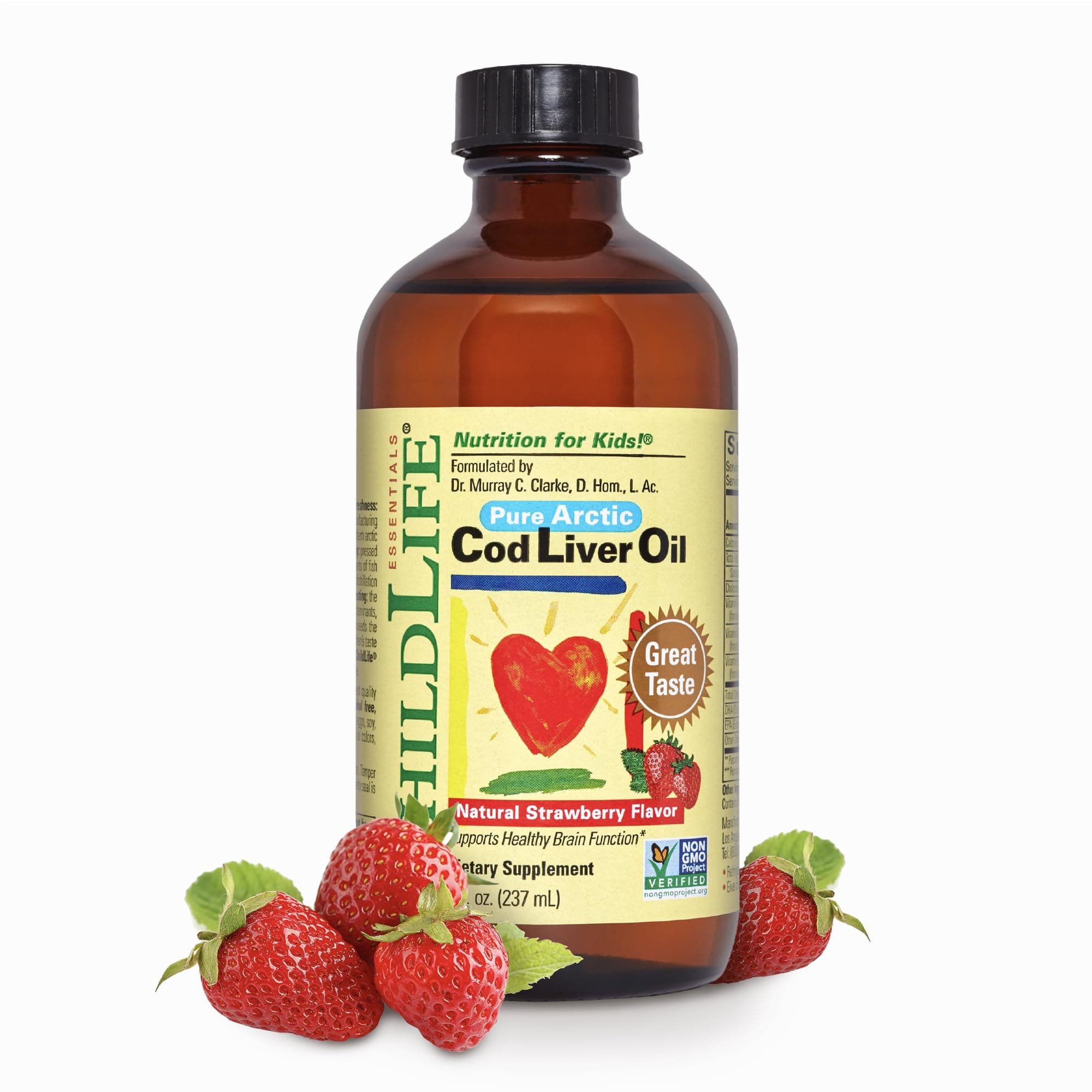 CHILDLIFE Essentials Cod Liver Oil for Kids - Liquid Arctic Cod Liver Oil for Babies 6+ Months, Toddlers, & Kids, Added DHA, EPA, Omega-3 Fatty Acids - Strawberry, 8 fl oz