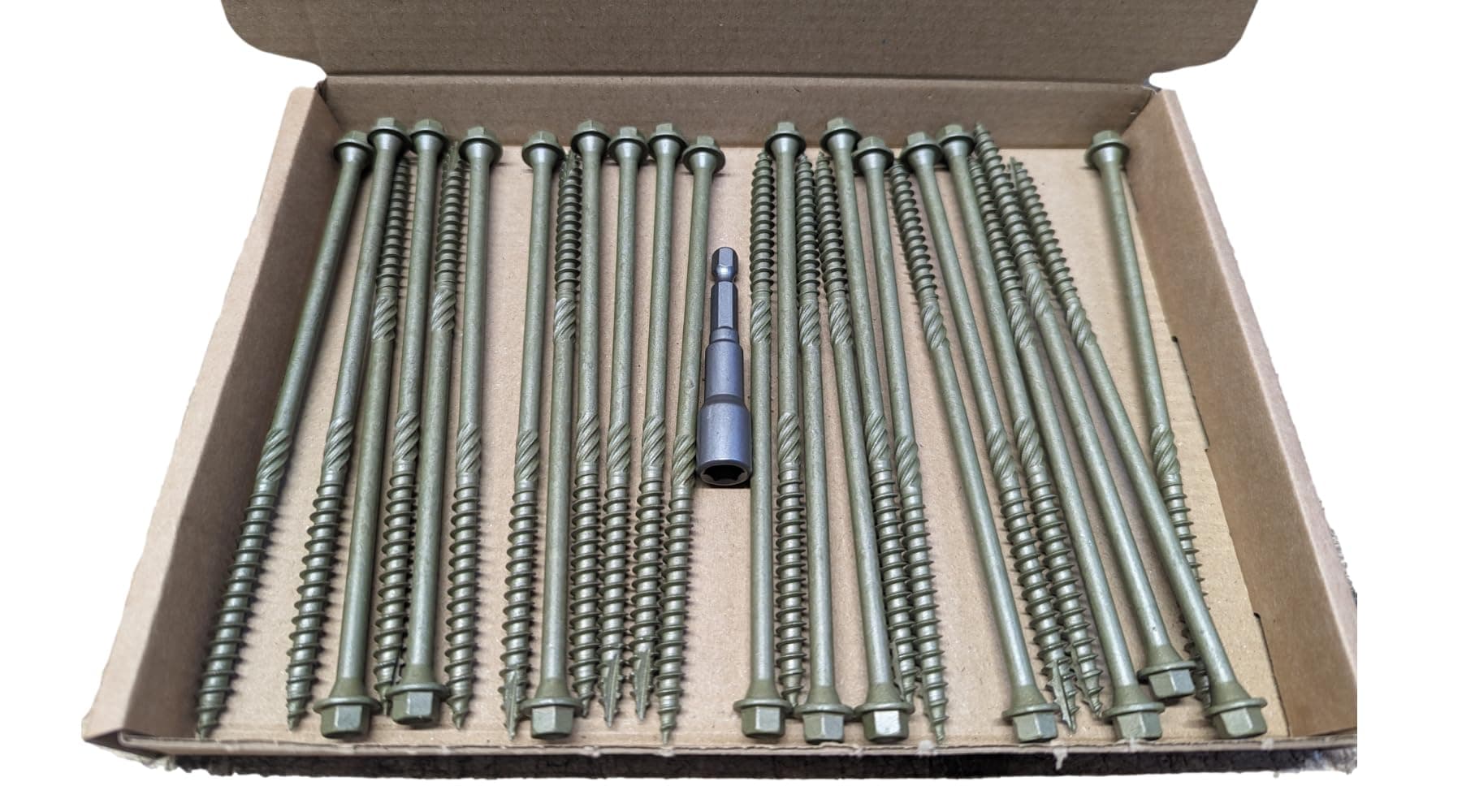 Box 25 - AJFixings Timber Hex Head Exterior Green Decking Frame Fixing Screws (225mm)