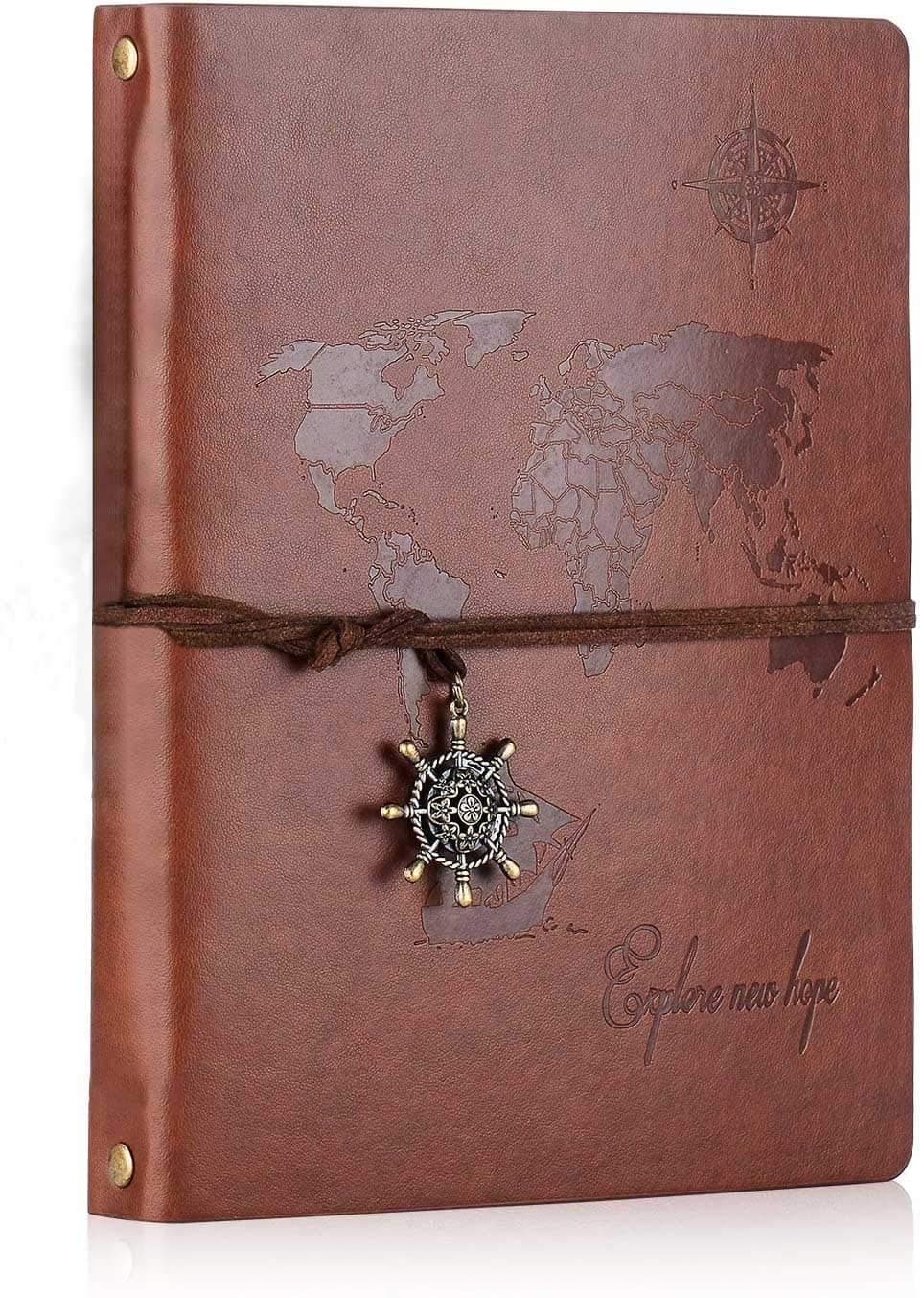 Dariy A5 World Map Notebook Travel Journal Notebook Vintage Diary Refillable 100 Sheets/200 Pages 80GSM Acid-Free Paper