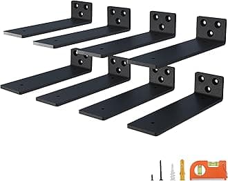 8-Pack 4 Inch Floating Shelf Brackets, Heavy Duty Hidden Shelves Bracket for Small Shelf, Kitchen Shelf, Nursery Shelf, Black Powder Coated Steel