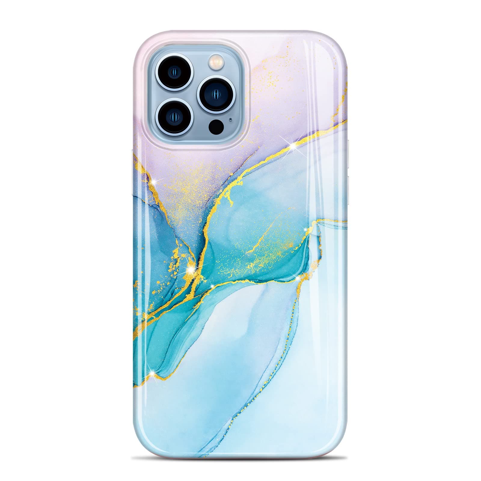 JAHOLANCompatible with iPhone 13 Mini Case Gold Glitter Sparkle Marble Design Clear TPU Bumper Shockproof Soft Silicone Cover Phone Case for iPhone 13 Mini 5.4 inch 2021 Green Purple