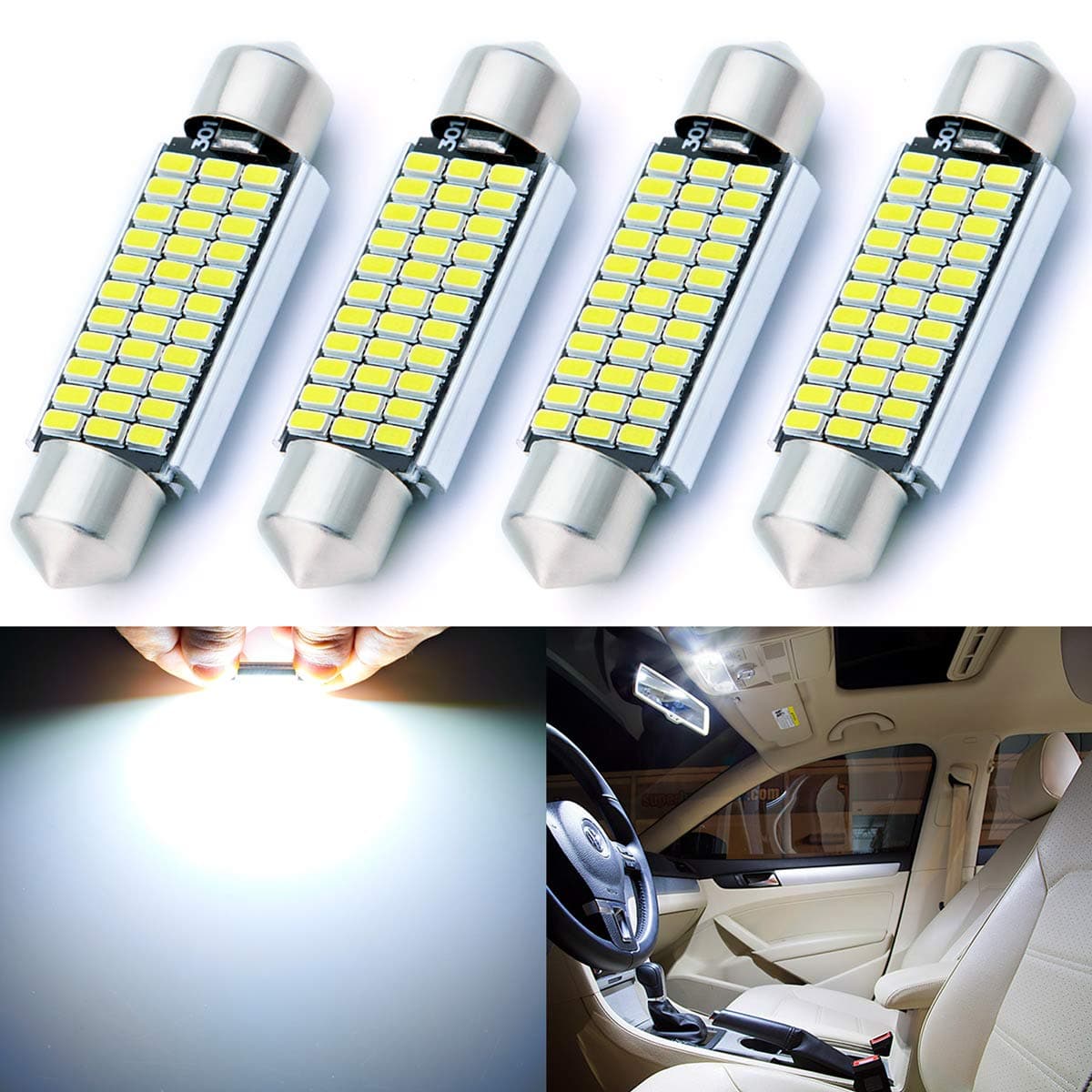 4pcs CAN-Bus Error Free 211-2 212-2 569 578 LED Bulbs Festoon 41MM / 42MM 1.72” Xenon White 3014 33-EX Chipsets for Car Interior Dome Map Door Courtesy License Plate Lights
