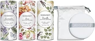Herb & Root Body Powder Gift Set- Oprah's Favorite Things, 3 Talc-Free Scents: Lavender, Rose, Vanilla, Large Puff