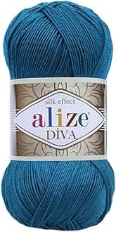 Alize Diva Silk Effect 100% Microfiber Acrylic Sport Yarn 1 Ball skeins 100gr 383yds Color (646 - Mykonos Blue)