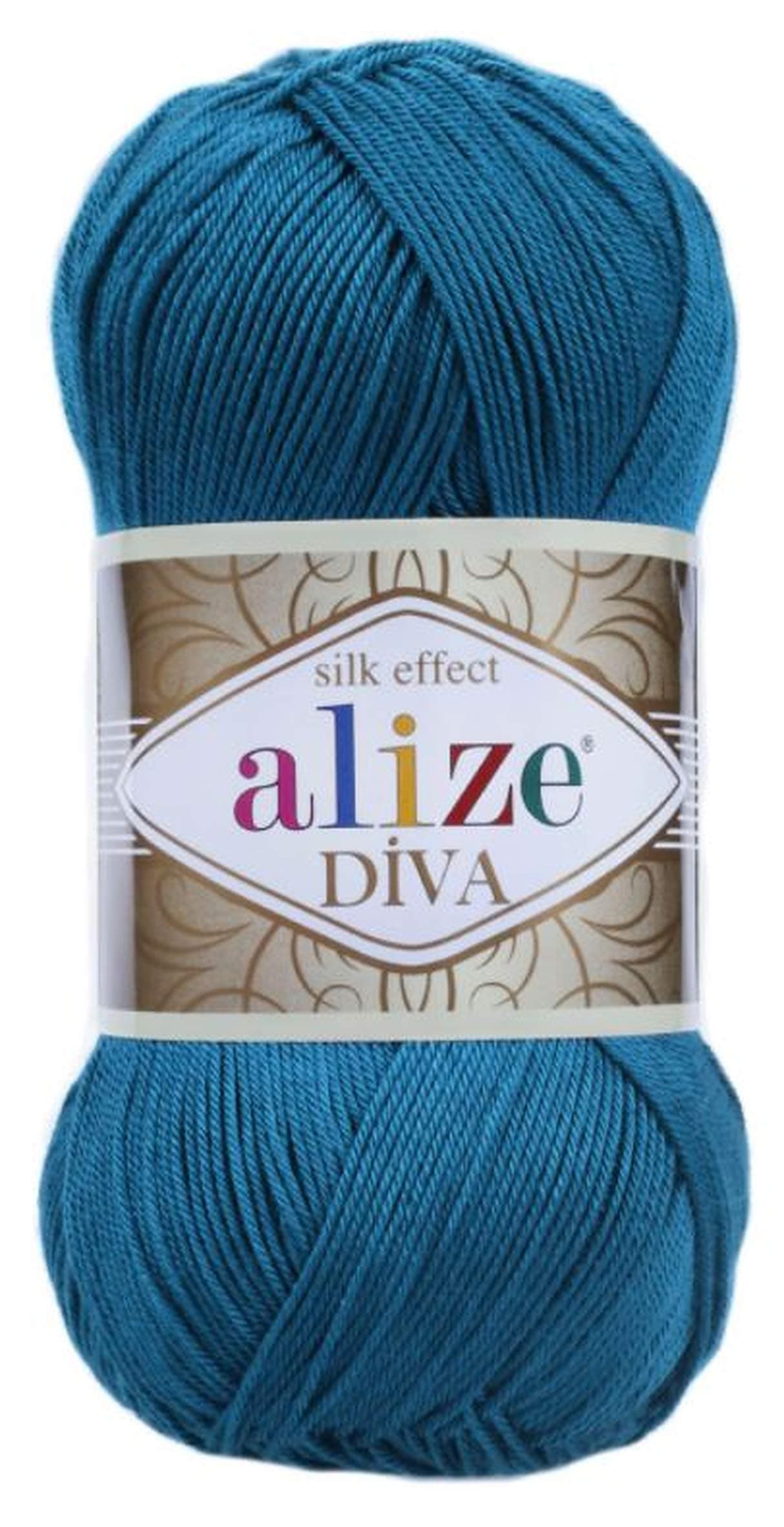 Alize Diva Silk Effect 100% Microfiber Acrylic Sport Yarn 1 Ball skeins 100gr 383yds Color (646 - Mykonos Blue)