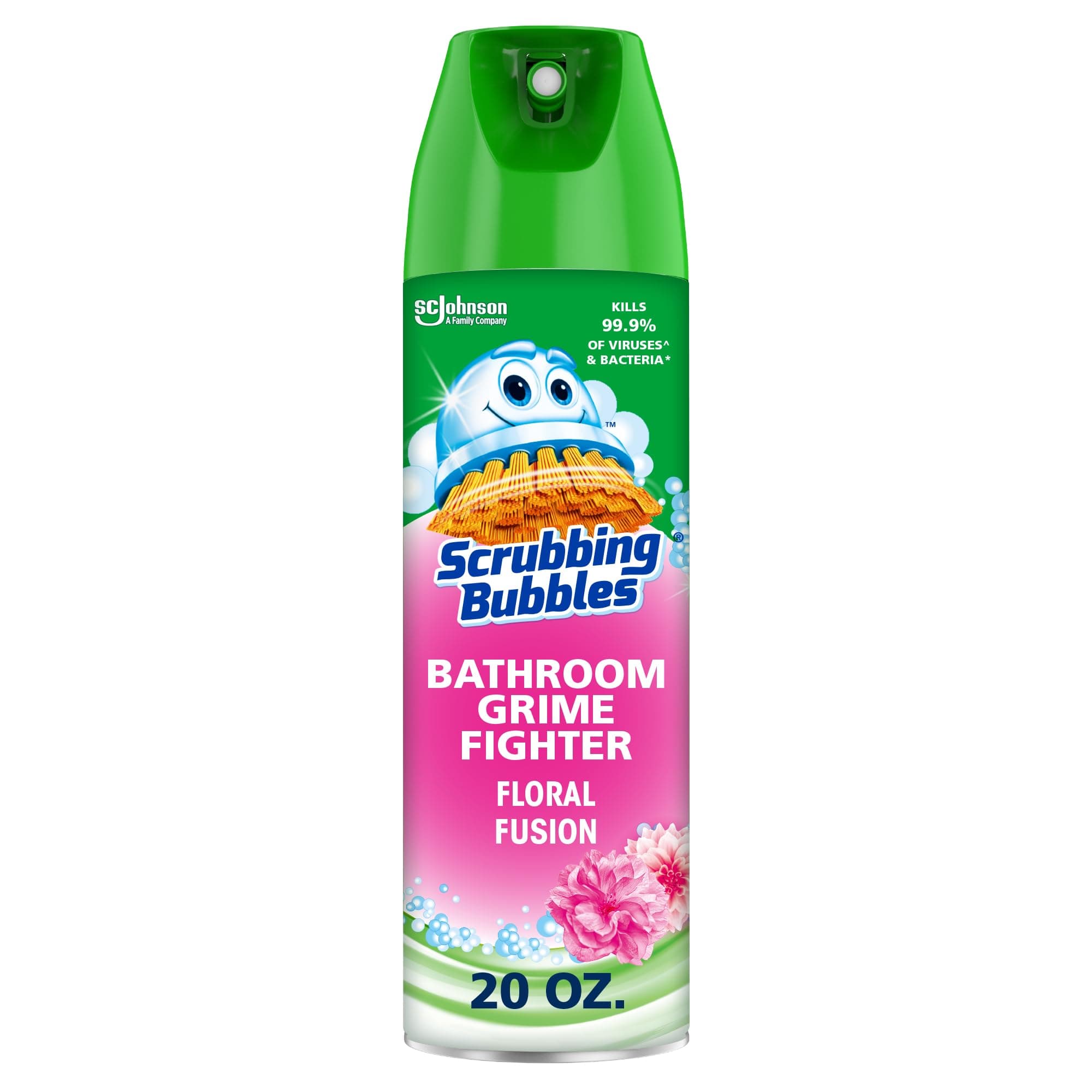Bathroom and Shower Cleaner Disinfectant Aerosol, Foaming Action Bathroom Grime Fighter, Floral Fusion Scent, 20oz