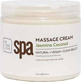 BCL SPA Massage Cream organic Jasmine + Coconut body lotion with rice extract, shea butter, aloe vera, argan and jojoba oils, body cream to hydrate, soften and soothe the skin. Home/Pro use 16 fl oz