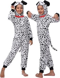 Wizland Kids Animal Onesie Costume Tiger Monkey Black Cat Lion Dalmatian Fancy Dress Costume for Boys and Girls 4-14 years