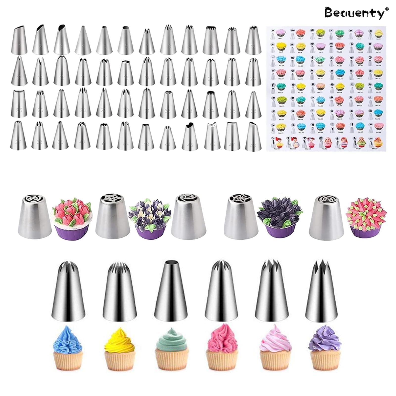 Beauenty Cake Decorating Tools Kit, Cake Baking Tool Set With Stainless Steel Piping Nozzle, Cake Decorating Supplies for Beginners and Professional Masters (512pcs)